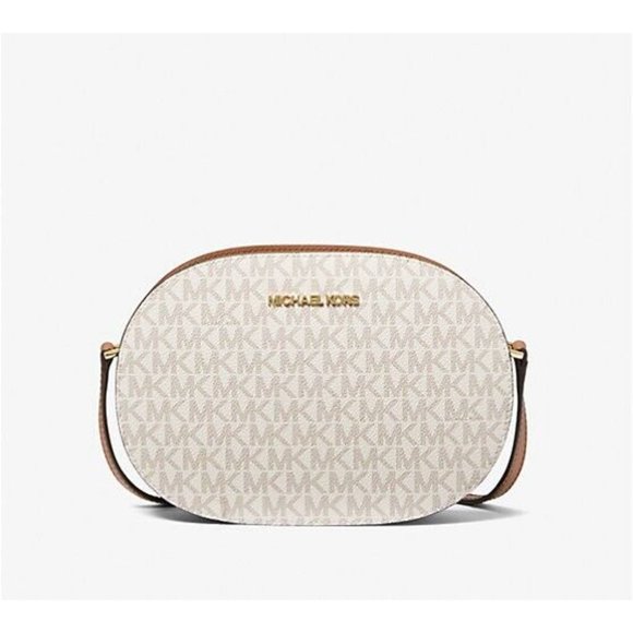 New Michael Kors Jet Set Charm Small Logo Oval Camera Crossbody Vanilla - Picture 1 of 3
